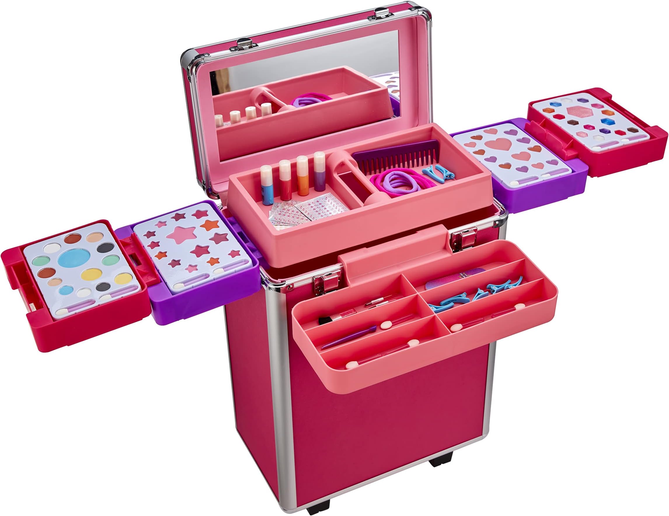 Shimmer and Sparkle Instaglam Make Up Trolley, pull along makeup trolley, 100 pieces including on trend makeup colours, nail polishes, applicators, hair accessories.