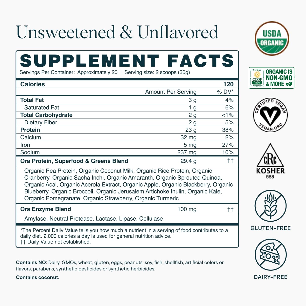 Ora Organic Vegan Protein Powder - Unflavored & Unsweetened, 20 Servings — Amazon image 9