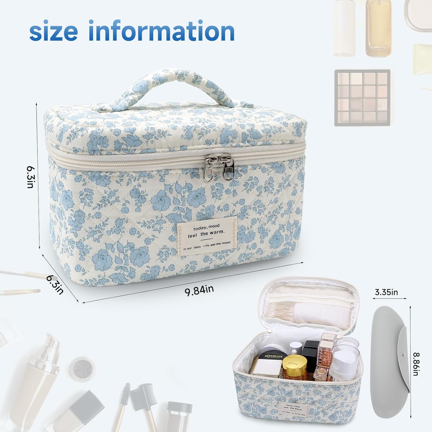 lekymo Makeup Bag & Silicone Makeup Brush Holder Organizer, Large Travel Makeup Bag Makeup Travel Bag Cosmetic Toiletry Bag with Handle Dorm Room Essentials for Girls Travel Essentials for Women