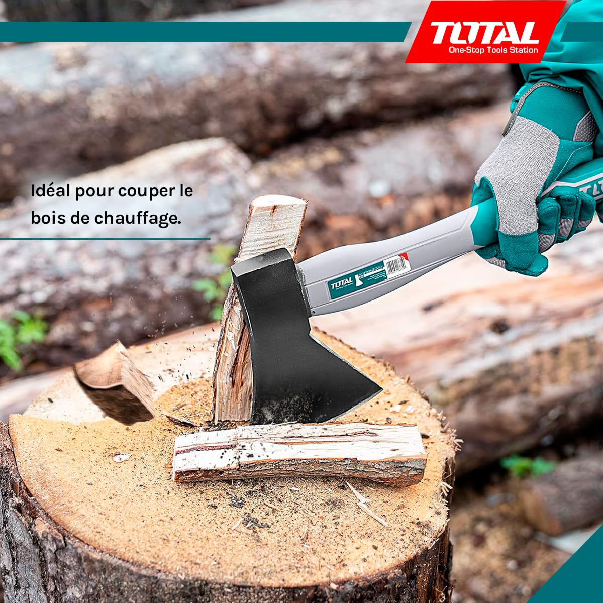 Total Tools - Hache - Longueur de 430 mm - Poids de 1 kg - Manche bimatière et ergonomique - Idéale pour le bricolage