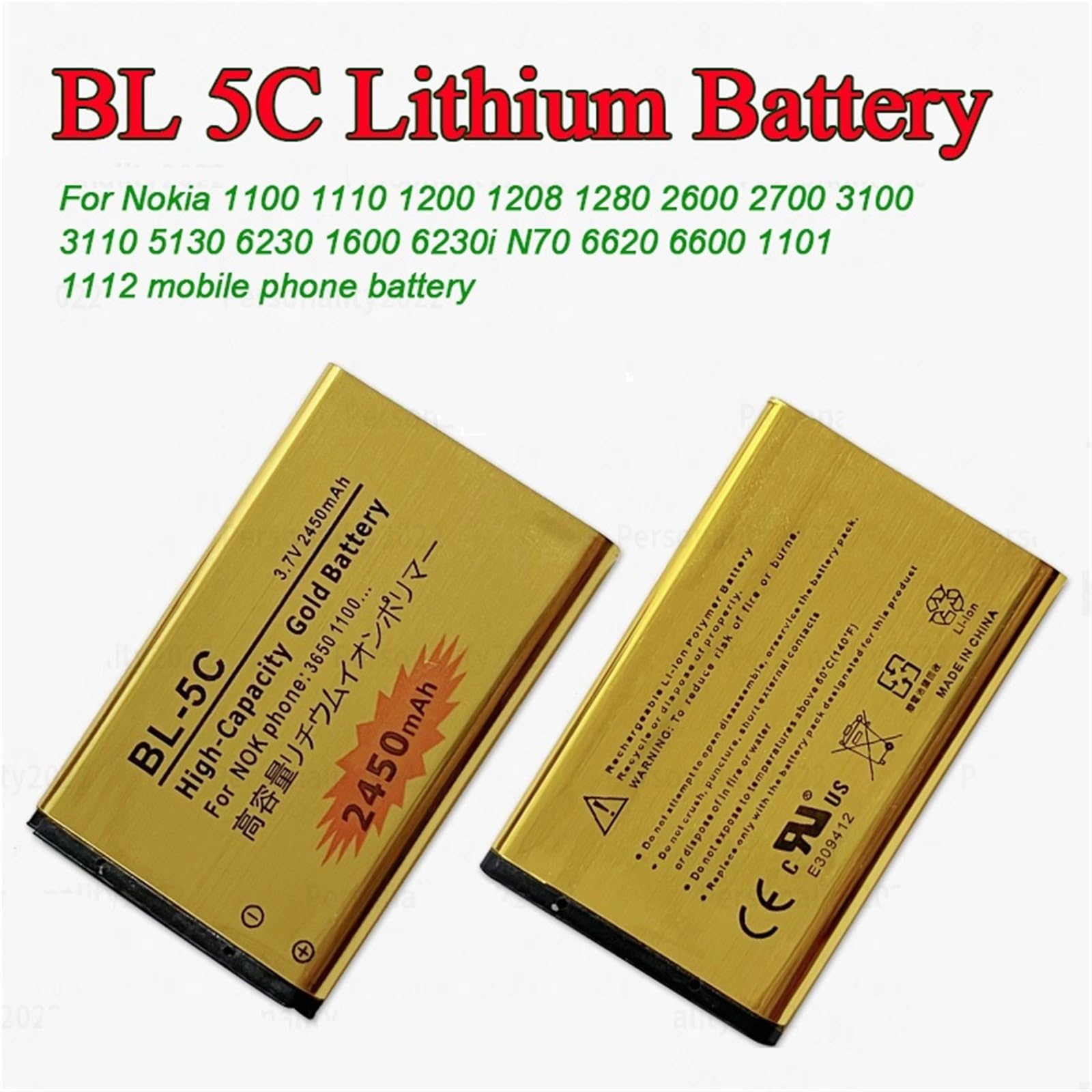 BL-5C - Batteria di ricambio per telefoni cellulari 1600, 6230, 2600, 1100