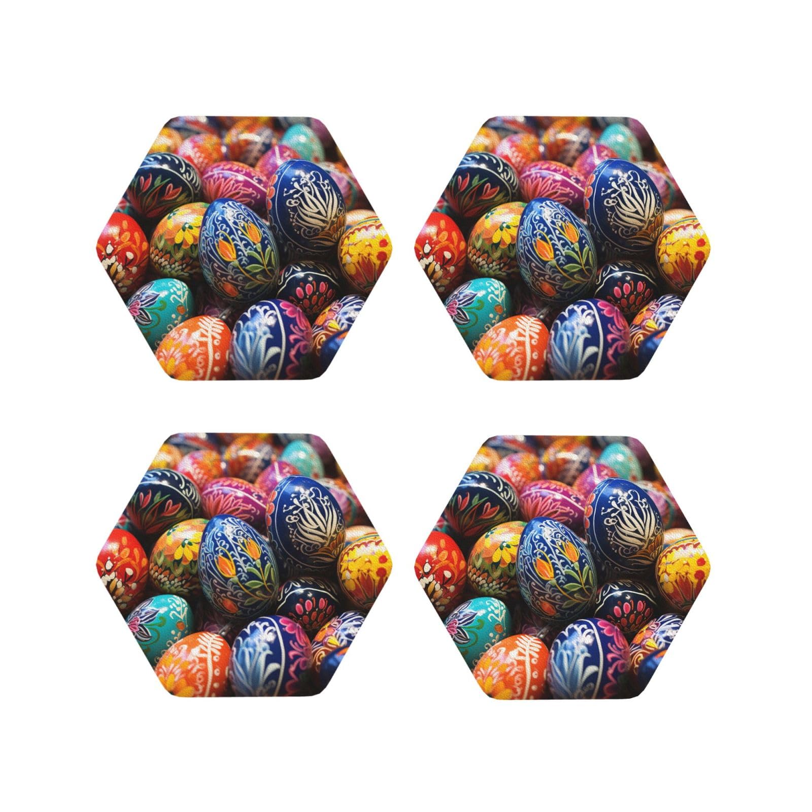4pcs Drink Coasters for Tabletop Protection, 4" Leather Coasters for Drinks, Colorful Hand Painted Easter Eggs Cup Coasters for Coffee Table Decor, Non-Slip Drinking Cup Mat for Hot Or Cold Drink
