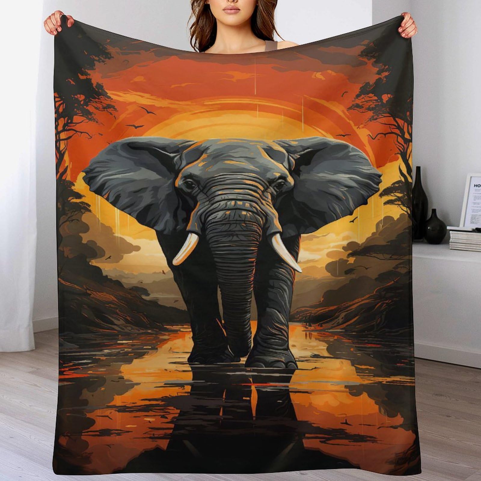 Couverture éléphant imprimée en flannel haut de gamme, douceur 130x150