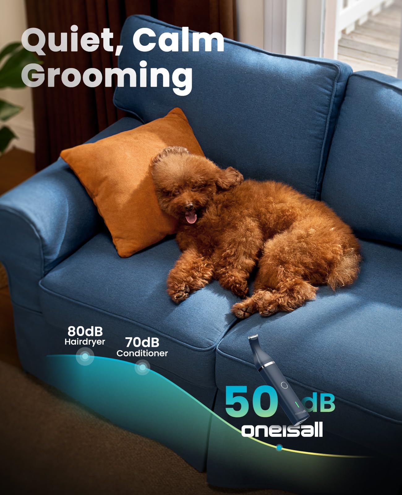 oneisall Tondeuse pour chien avec double lame, tondeuse sans fil pour petits animaux de compagnie, faible bruit pour couper les poils du chien autour des pattes, yeux, oreilles, visage, croupe