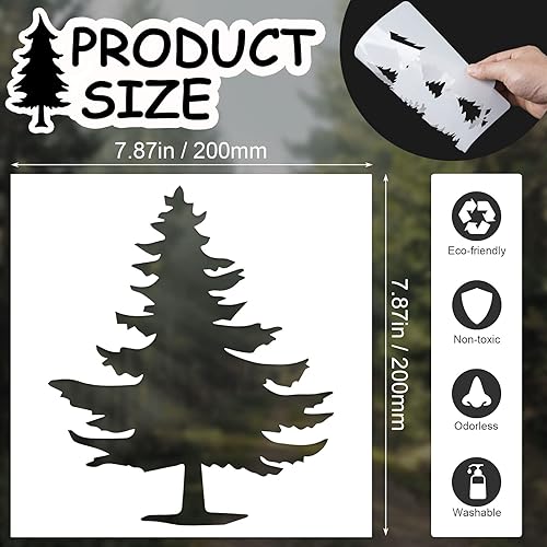 Miniatura 3 de PAGOW 8 plantillas de pinos, plantillas de dibujo reutilizables, plantillas de pintura artística para pintar sobre madera, Navidad de invierno,