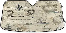 Mapa do mundo vintage pára-brisa de carro protetor de viseira frontal dobrável para carro, SUV, caminhão - Mantenha o veículo fresco, 133 x 23,5 polegadas