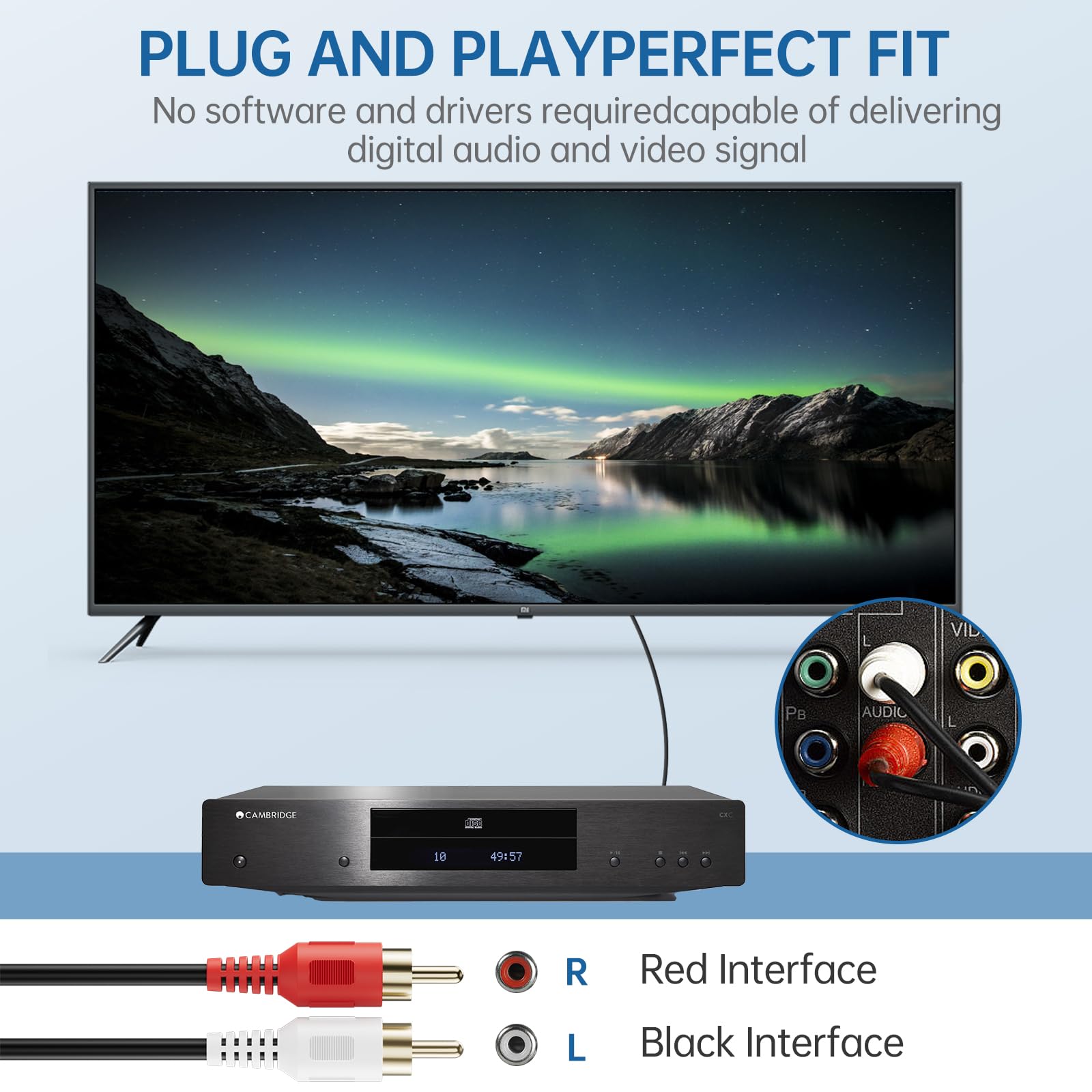 Cavo RCA da 1,8 m, 2 RCA maschio a 2 RCA maschio, cavo audio stereo per subwoofer [suono Hi-Fi], cavo audio ausiliario per Home Theater, HDTV, amplificatori, sistemi Hi-Fi, altoparlanti, ecc