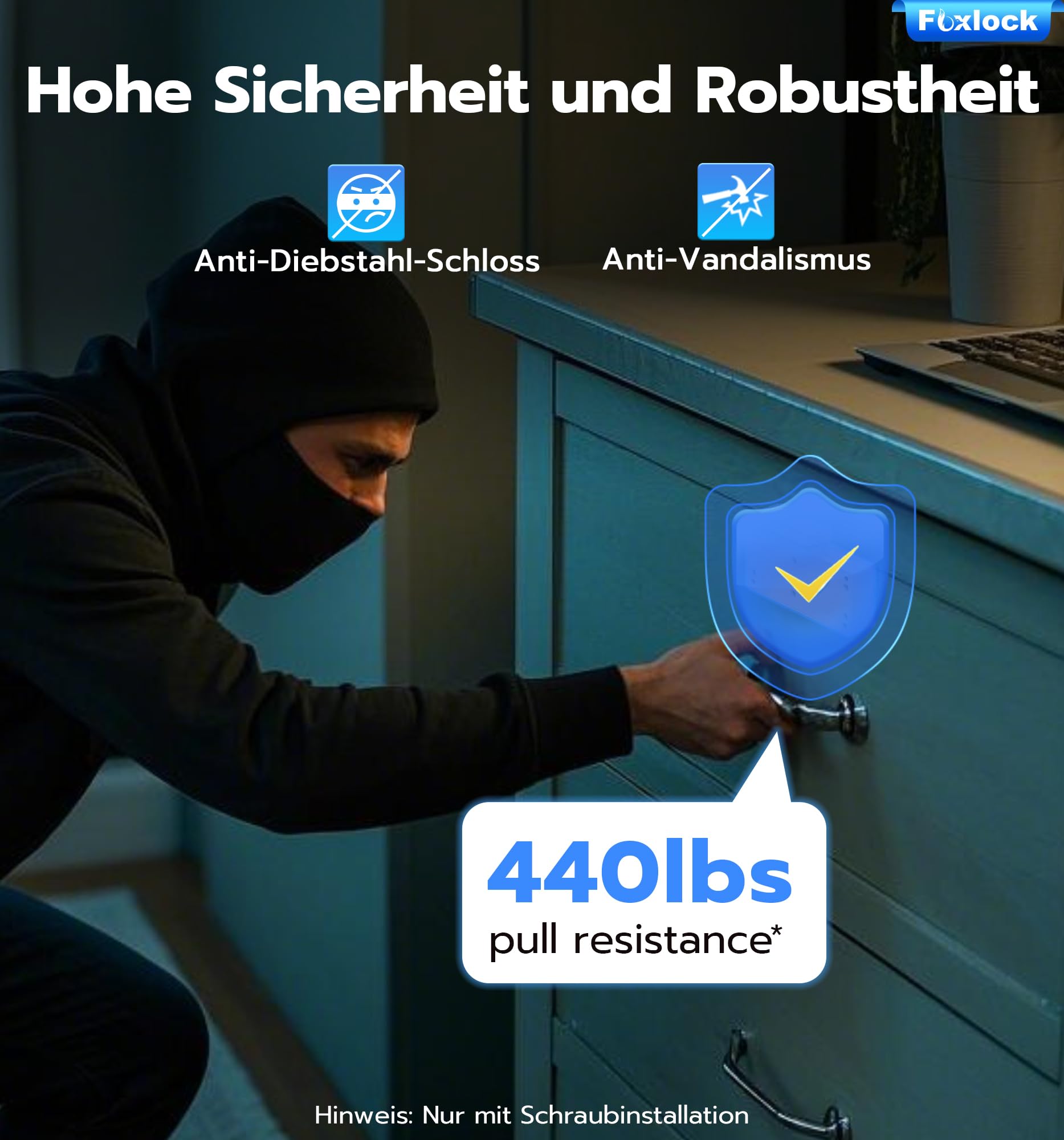 Smart Schubladenschloss, Foxlock Elektronisches Schrankschloss mit APP, NFC, Megnetische Kindersicherung Schrankschloss für Schrank Schublade Kasten Schließfächer Briefkasten usw-Schwarz (Weiß)