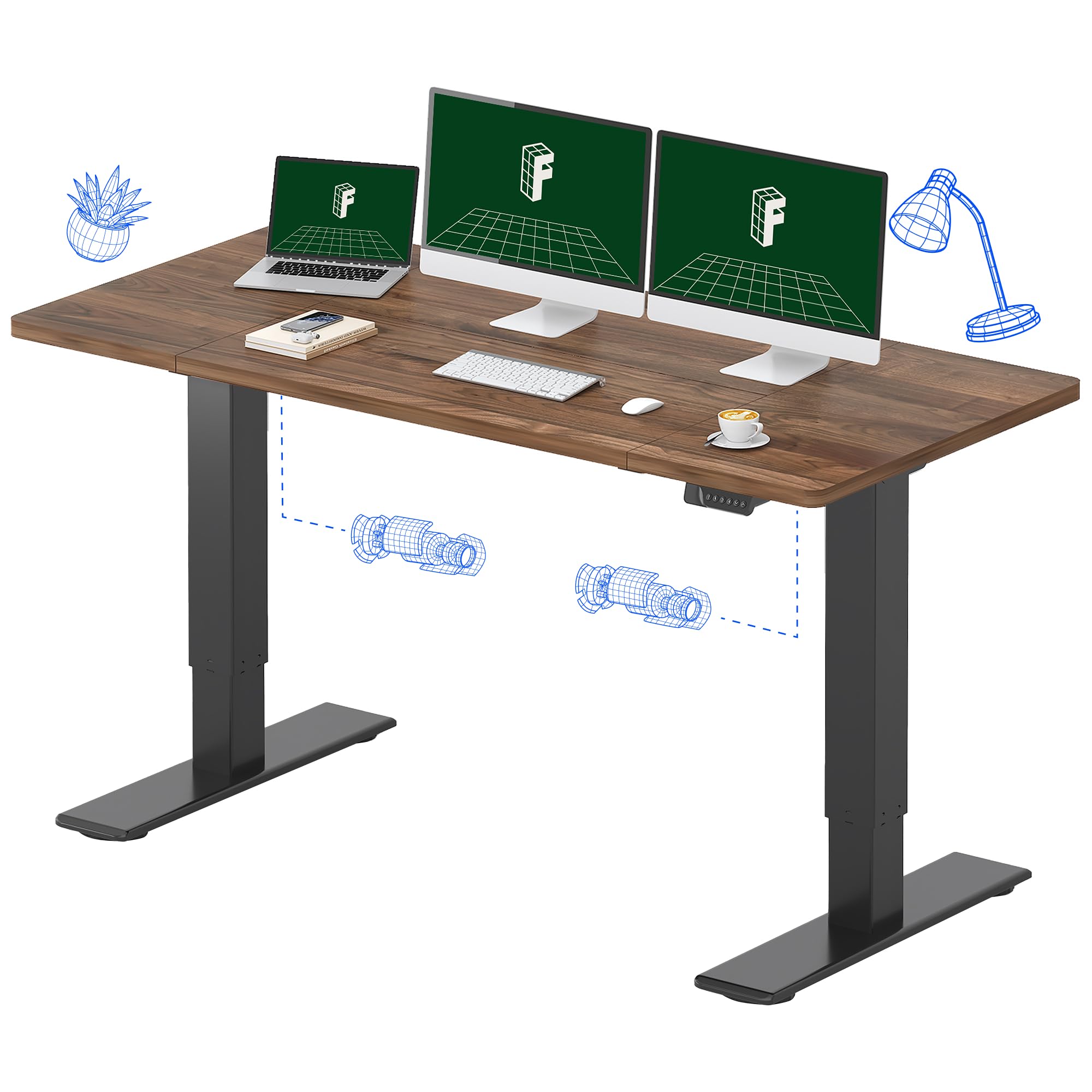 FLEXISPOT 63x28 Inch Large Dual Motor Electric Standing Desk, Black Walnut - 198 lbs Heavy-Duty Capacity, Ideal for Home Office, Creative Studio, or