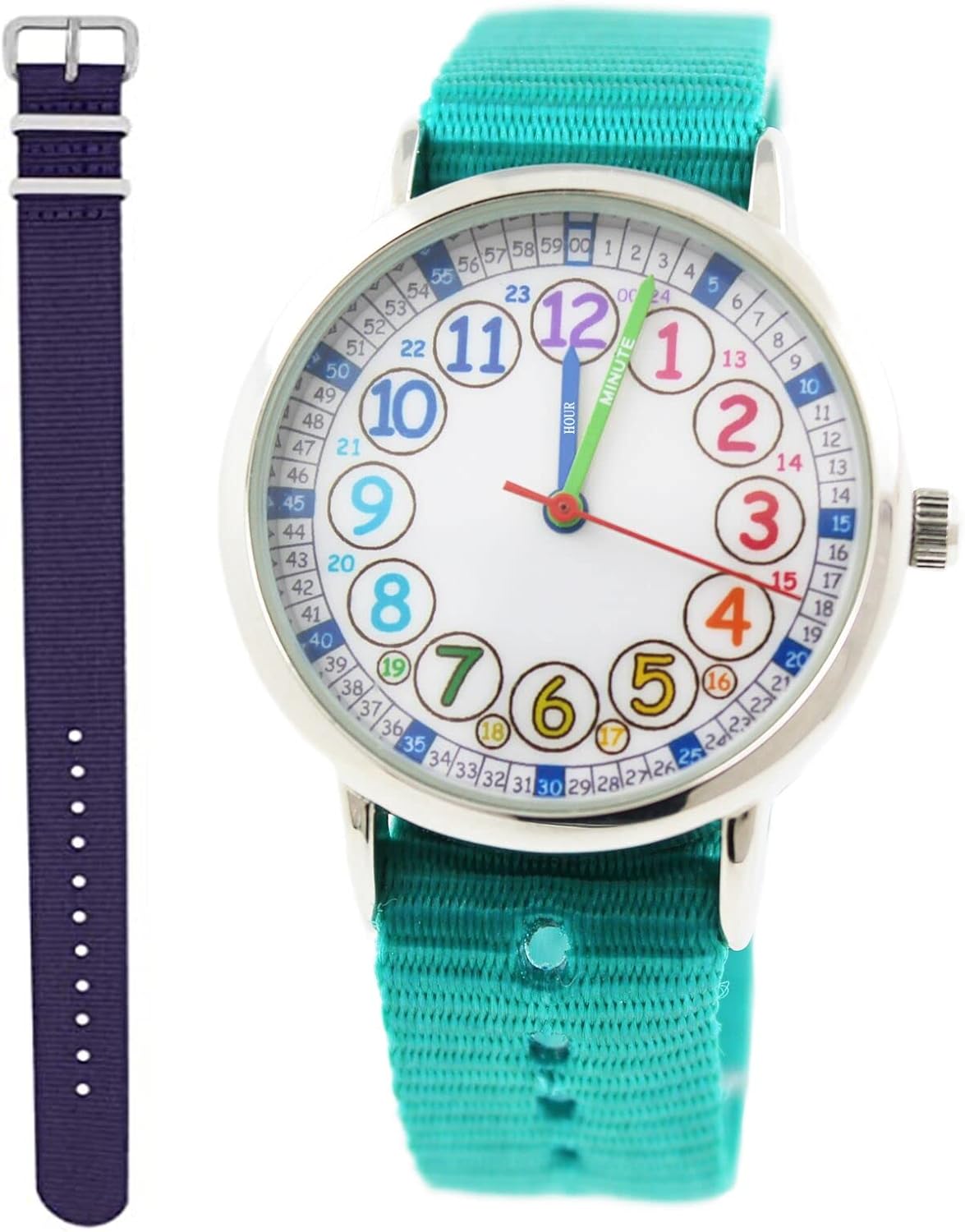 Bigbangbang Reloj analógico para niños, reloj de tiempo de aprendizaje, correa de tela suave para primer reloj, reloj de tiempo de lectura para