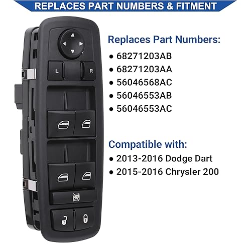 Miniatura 2 de Botón de control de interruptor de ventana eléctrica 8+13 pines lado del conductor compatible con Dodge Dart 2013-2016, Chrysler 200 2015-2016,
