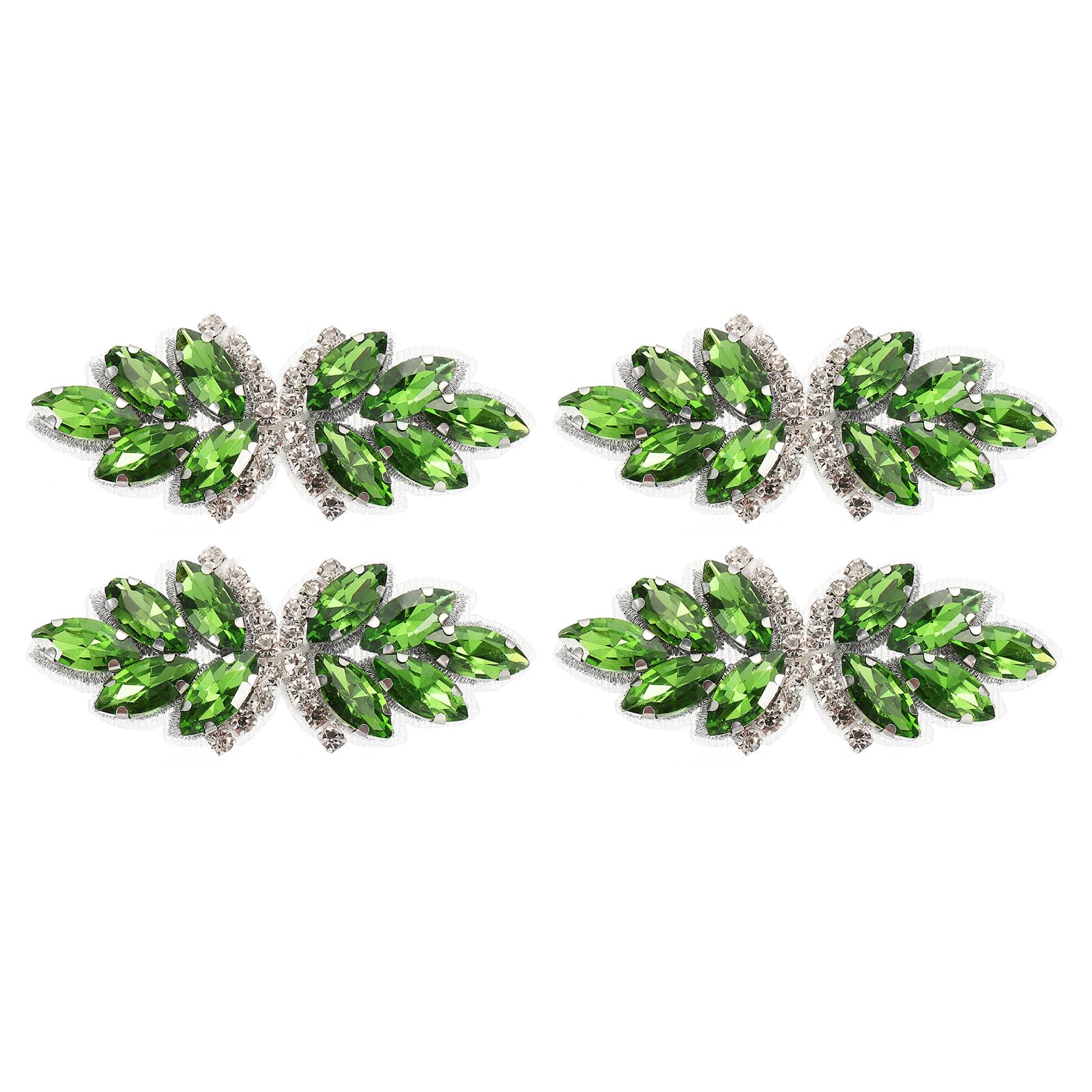 sourcing map 4Pcs Rhinestone Crystal Applique, Handmade Beaded Patches Sew on Patch Crystal Sewing Applique for Bridal Sash Wedding Dress Shoes Bags, Grass Green/Silver White