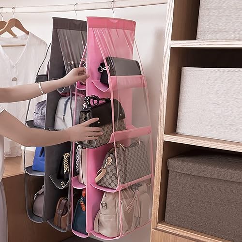 Miniatura 5 de Lirex Paquete de 2 organizadores de bolsos colgantes para armario, organizador de almacenamiento de 8 bolsillos para colgar bolsos, organizador de