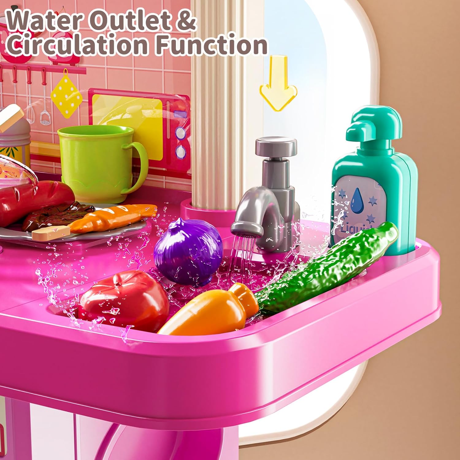 Kids Play Kitchen Set, Toddler Kitchen Playset with Sound & Light, Paly Sink with 46Pcs Play Food Toy and Kitchen Accessories, Kitchen Toys for Toddlers Kids Girls 3 4 5 6