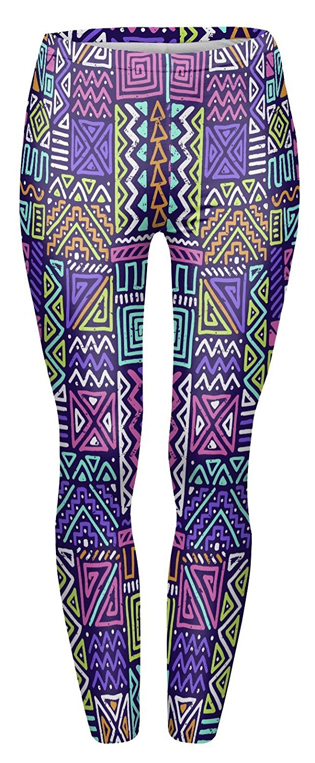 Alive Women's New Design Supernova Unicorn Rainbow Digital Printed Tight Leggings , One size (African Zigzag Purple)