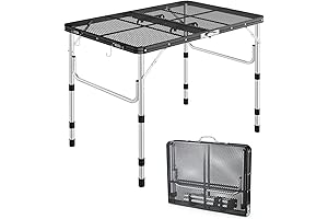 Sportneer Small Outdoor Grill Table, Height Adjustable Portable Folding Table