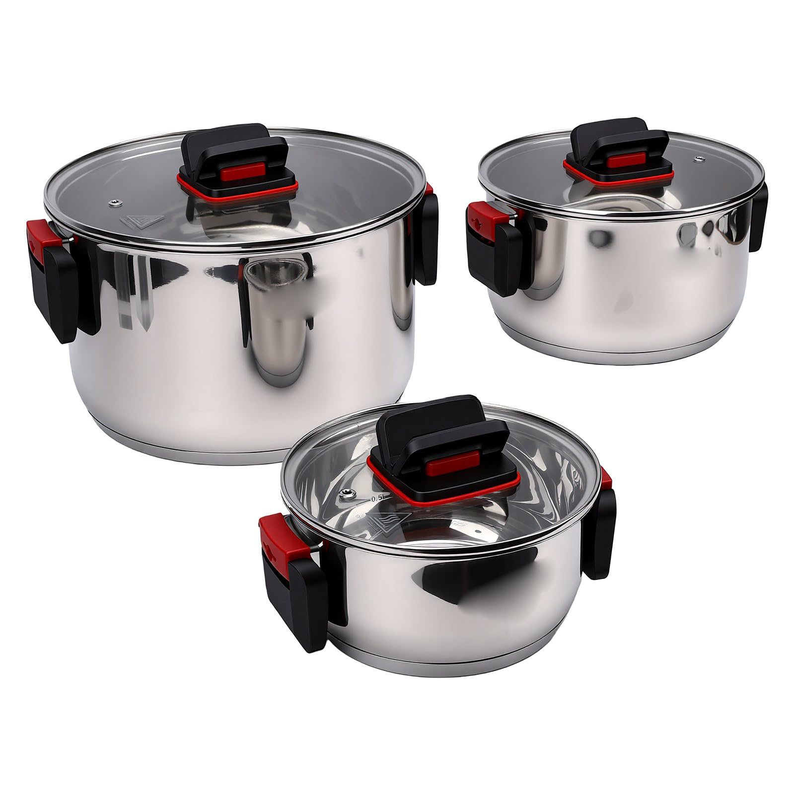 Generic Juego de Ollas Duraderas de Acero Inoxidable, Ollas Antiadherentes para Cocineros Caseros, 3 uds., 1,8l, 2,7l, 5,8l, Seguras para Horno de Inducción