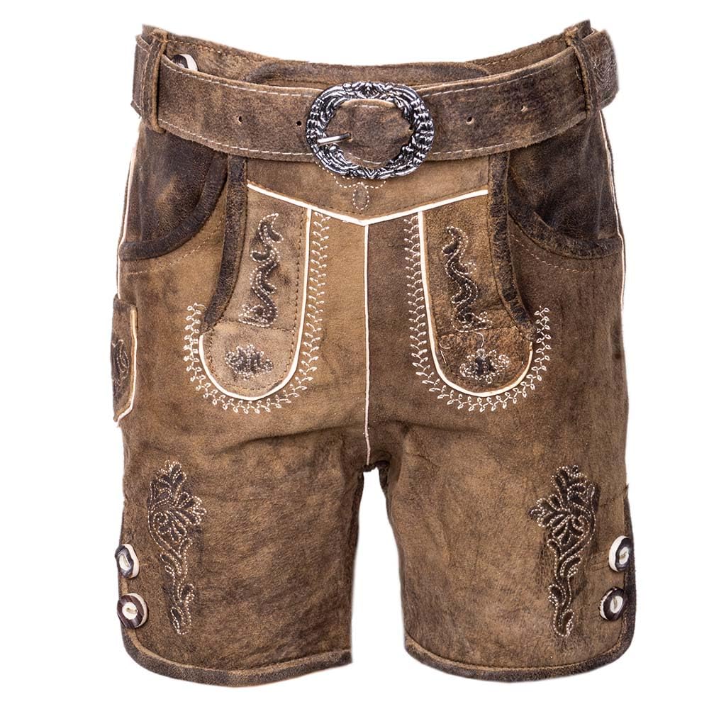 Isar-Trachten Kinder-Lederhose Ludwig mit Gürtel Eiche | Ziegenvelours-Lederhose für Jungen | Kinder
