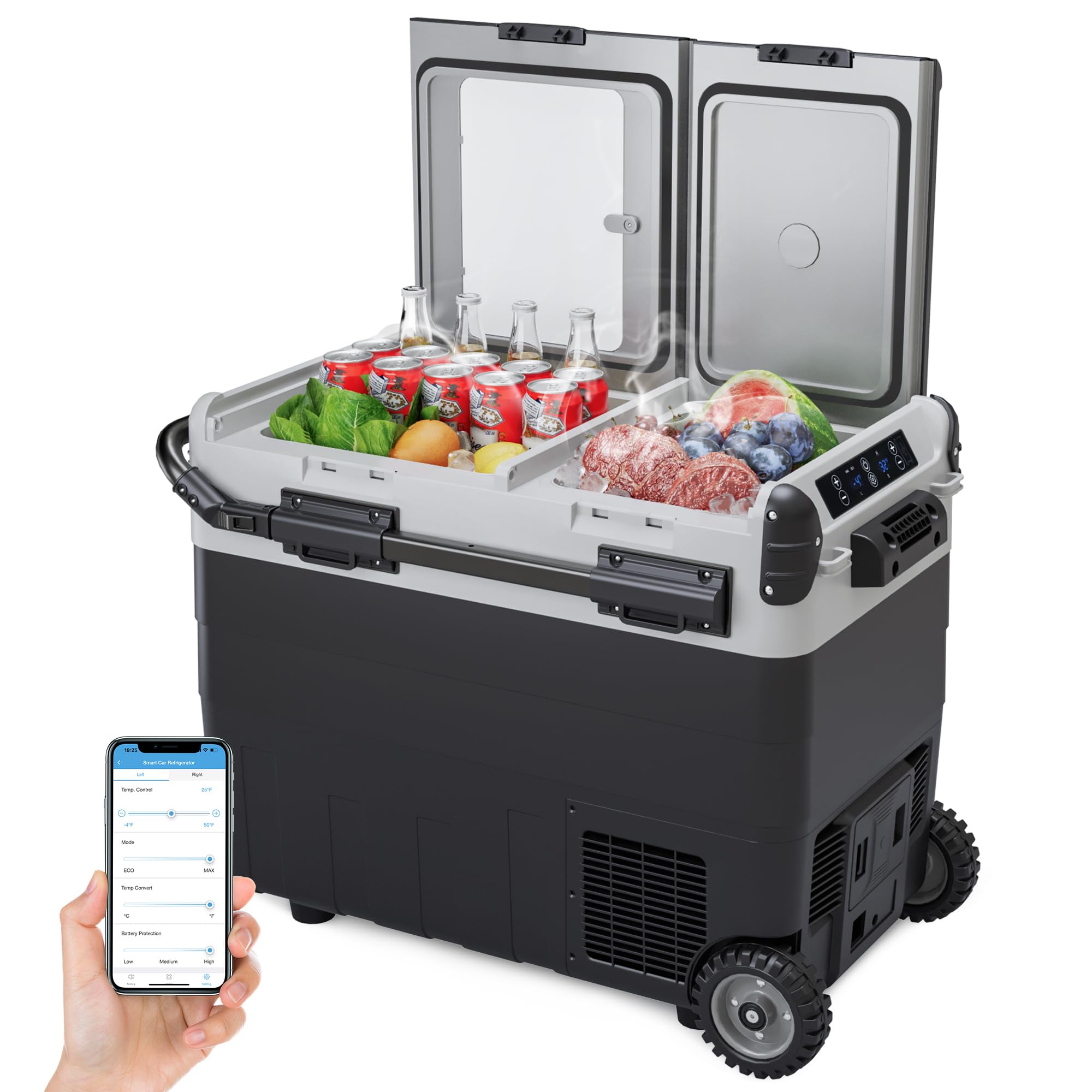Car Refrigerator 12V, 53QT Portable Fridge for car, auto, 21QT,-4℉-68℉,Portable Freezer with Bluetooth Charging Panel,Fast Cooling Auto Freezer for Camping, Truck, RV, Travel and Home