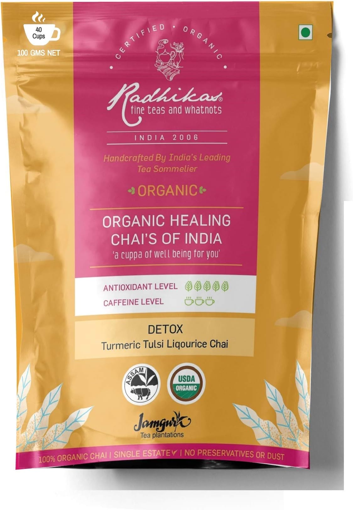 Radhikas Fine Teas and Whatnots DETOX Turmeric Tulsi Liqourice Chai Turmeric Herbal Tea Vacuum Pack, 100gm - Makes 40 Cups of Tea