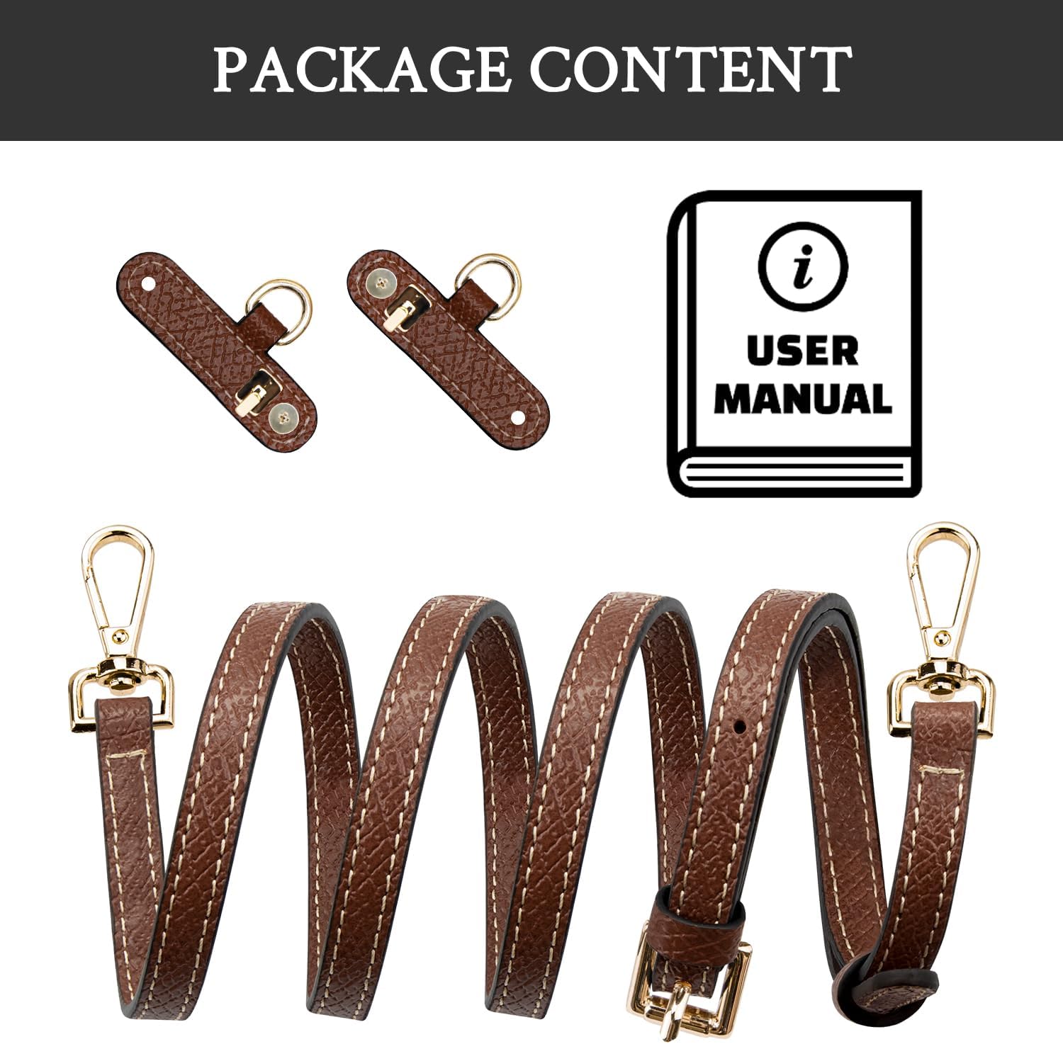 SOPROM Crossbody Strap for Longchamp Mini Bag, Strap Kit for Long Champ Le Pliage(Width:11mm,Color:Brown&Gold)