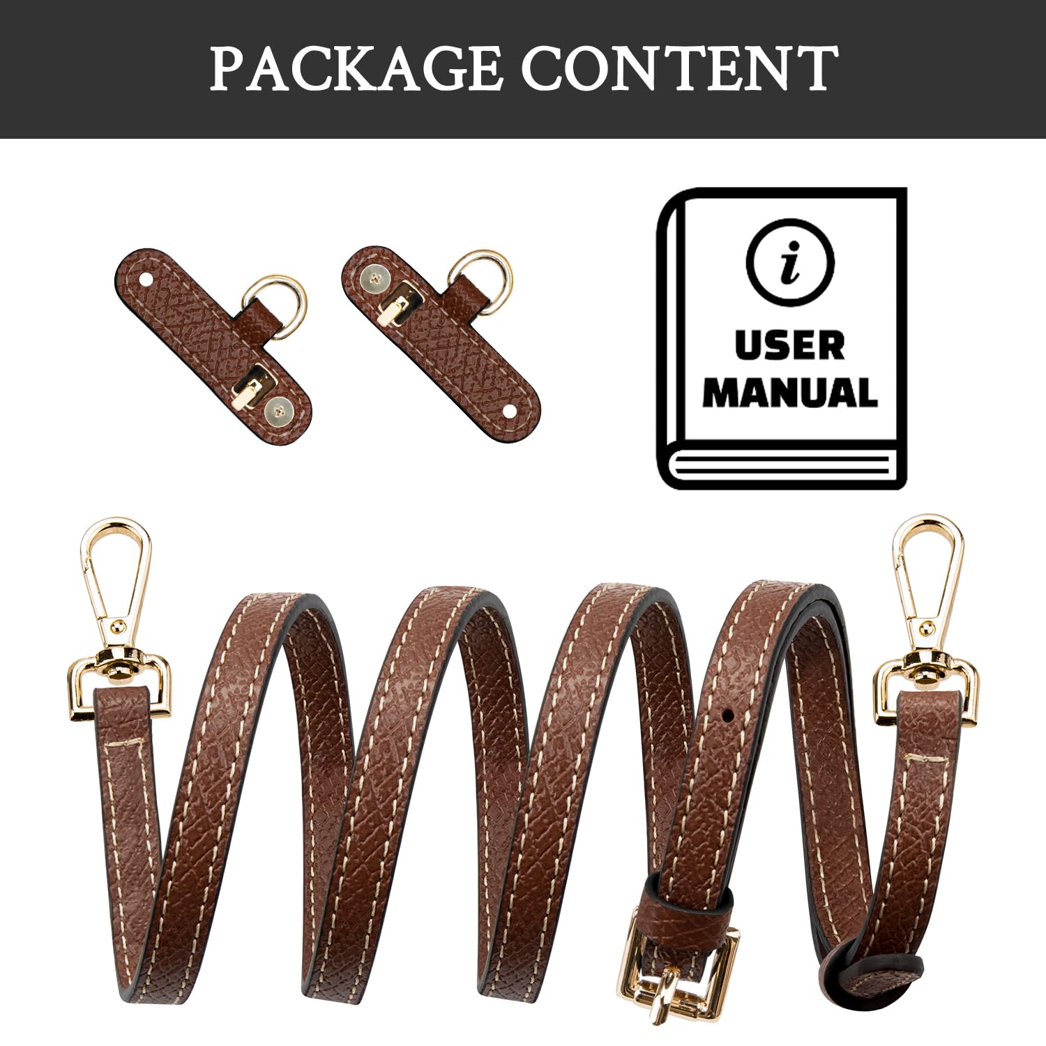 SOPROM Pasek Na Ramię do Longchamp Mini Bag, Strap do Long Champ Le Pliage(szerokość 11 mm, kolor: brązowy-złoty)