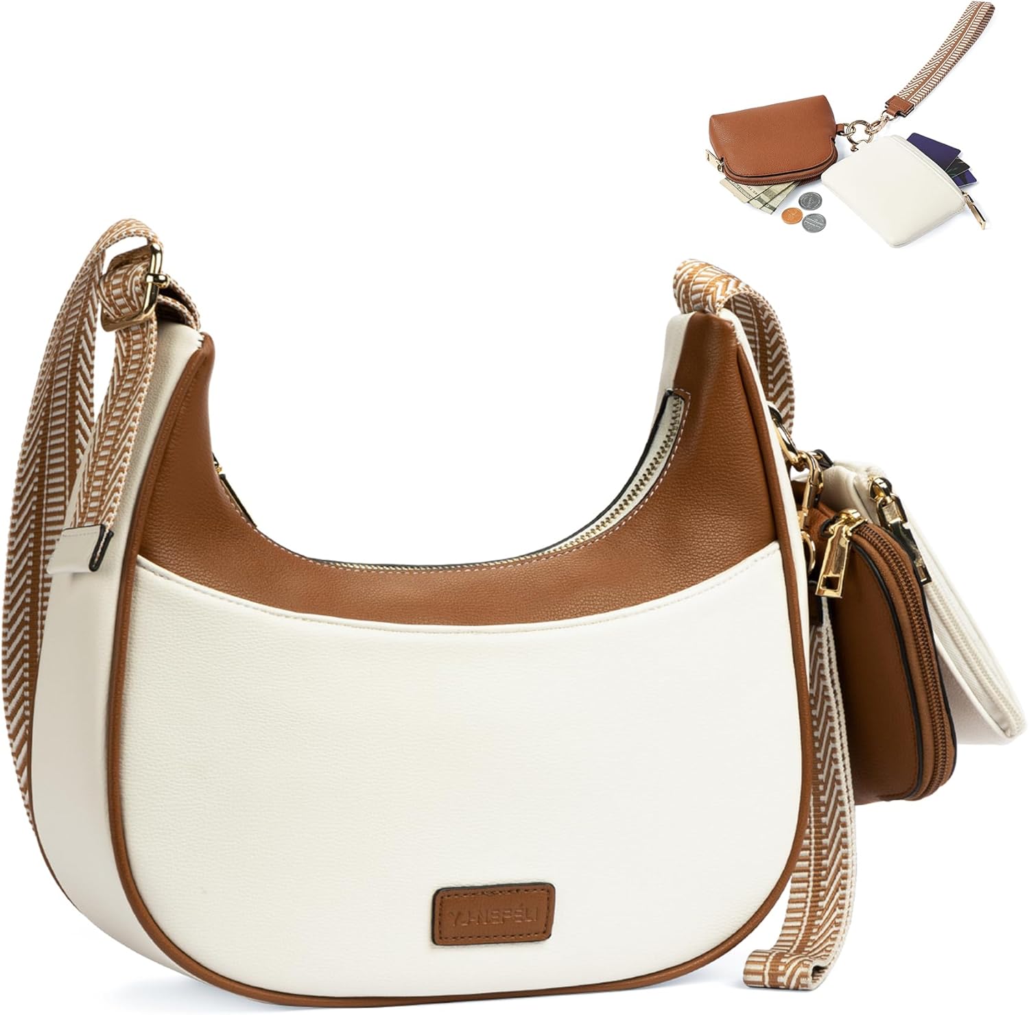 Crescent Crossbody Bags for Women Vegan Leather Purse Hobo Handbag Shoulder Bags with Detachable Dual Pouch Keychain Wallet