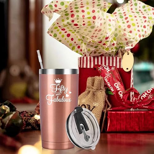 Miniatura 6 de Cpskup Regalos de 50 cumpleaños para mujeres, vaso de viaje aislado de acero inoxidable con tapas, divertidos regalos de cumpleaños de Navidad para