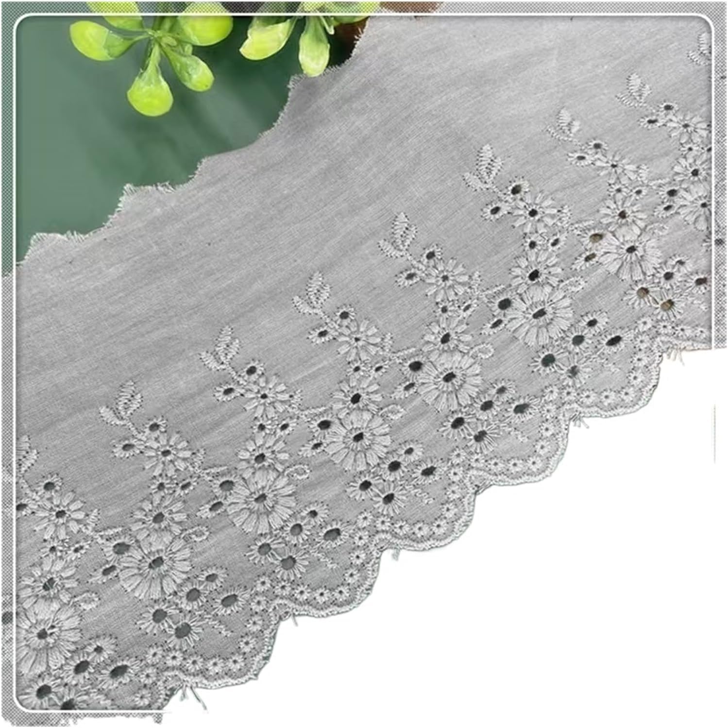 Ribete de encaje, tela de encaje, bordado hueco, ribete de encaje de algodón para costura, manualidades, cortinas de boda, caja de decoración (gris)