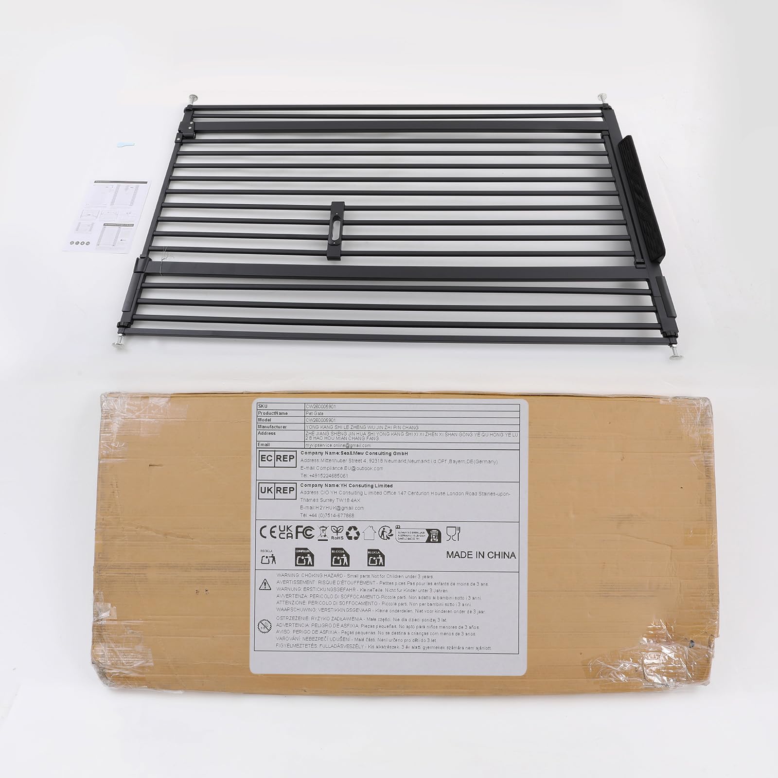 Rejilla de protección para gatos y perros, 150 cm, sin taladrar, doble bloqueo con puerta de gato, rejilla de puerta alta de acero al carbono, para puertas de un ancho de 86-95 cm