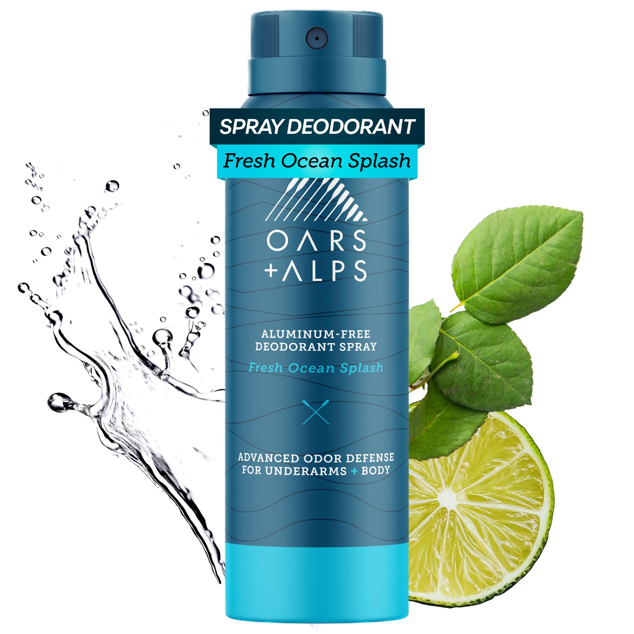 Oars + Alps Full Body Deodorant Spray for Men & Women, Aluminum Free Deodorant Men Spray, Dermatologist Tested, Clean Ingredients, Long Lasting, Odor Protection, Fresh Ocean Splash