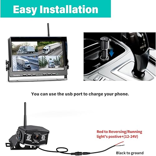 Miniatura 2 de Sistema de cámara inalámbrica de respaldo de 10 pulgadas, HD 1080P, cámaras digitales de visión trasera lateral de 10 pulgadas, monitor de grabación