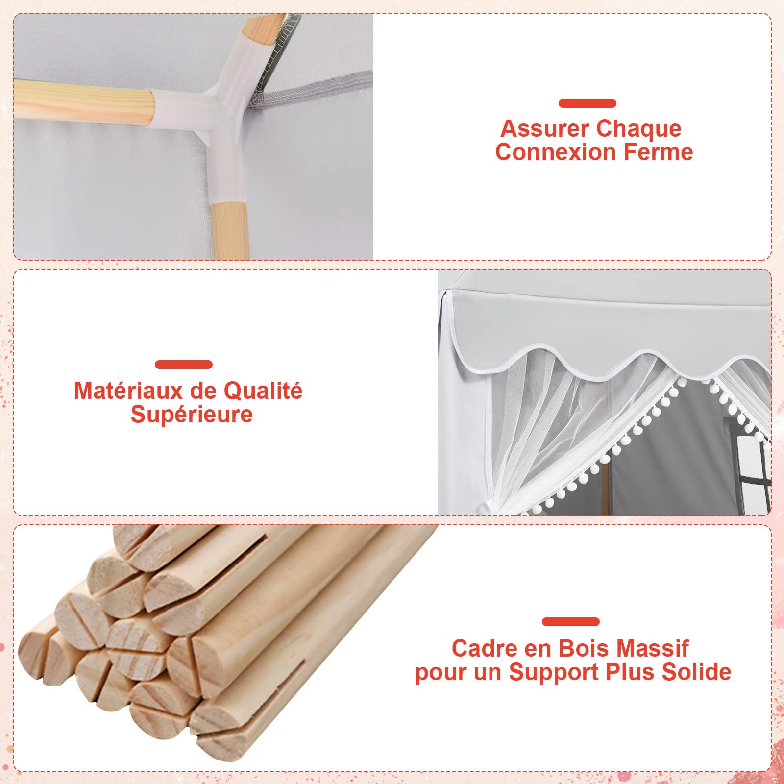 DREAMADE Tente Enfant 105x120x140CM Cabane Enfant Portatif avec Moustiquaire & Fenêtre Maillée, Chateau pour Garçons Filles Bébé avec Tapis Épais pour DREAMADE Tente Enfant 105x120x140CM Cabane Enfant Portatif avec Moustiquaire & Fenêtre Maillée, Chateau pour Garçons Filles Bébé avec Tapis Épais pour