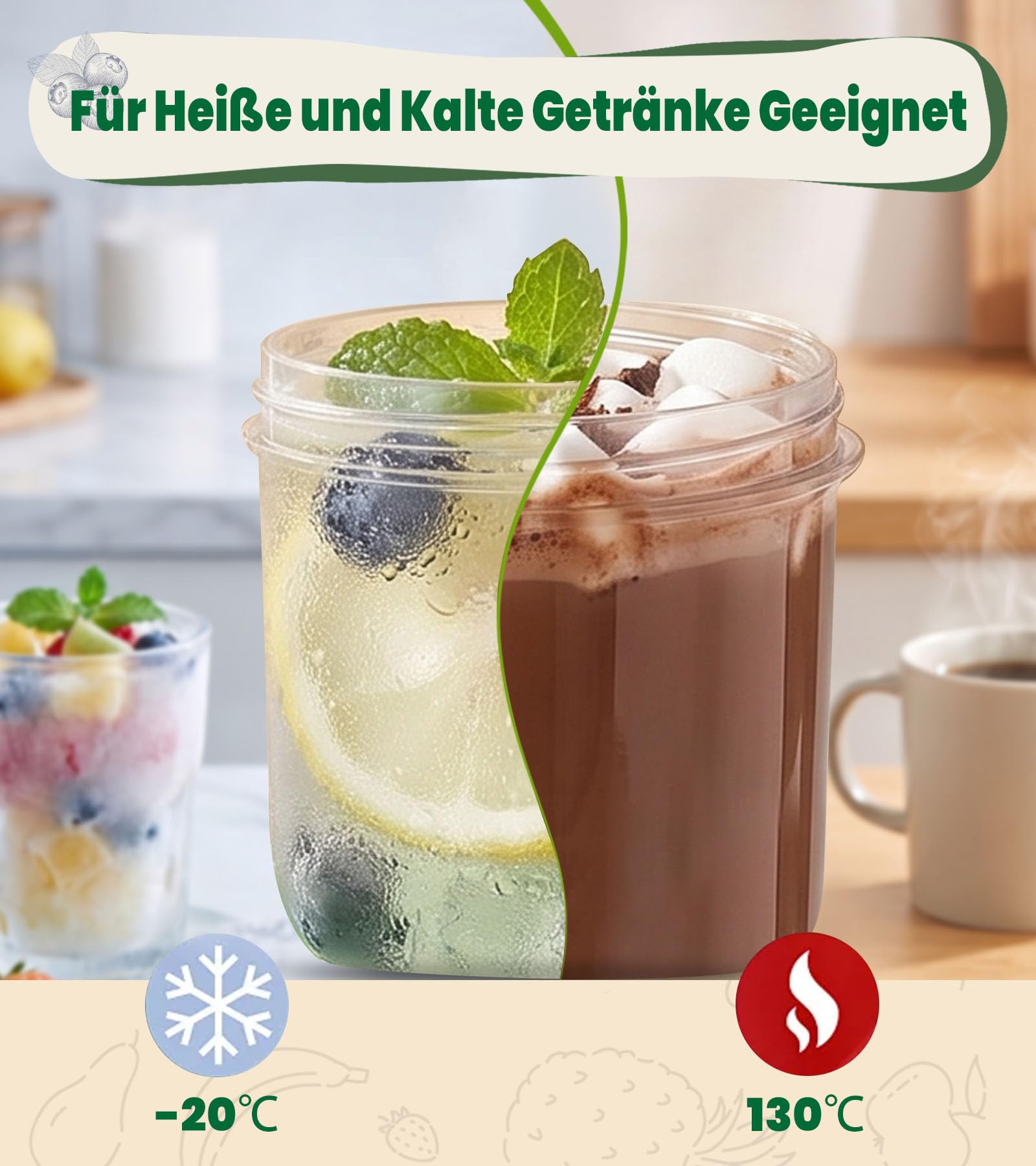 Ugotit Müslibecher to Go, Joghurtbecher to Go mit Löffel & kleinem Soßenbecher, 360ml+560ml Müsli to go Becher, Joghurt to Go Becher für Overnight Oats, Arbeit, Schule, Fitness, Picknick (2 Stück)