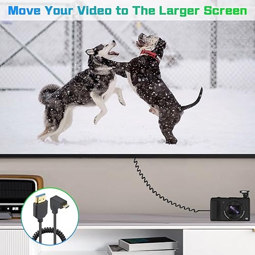 Miniatura 6 de Duttek Cable micro HDMI a HDMI en espiral de 8 K a 60 Hz, 48 Gbps, ángulo extremo delgado hacia abajo de 90 grados HDMI macho a micro HDMI macho