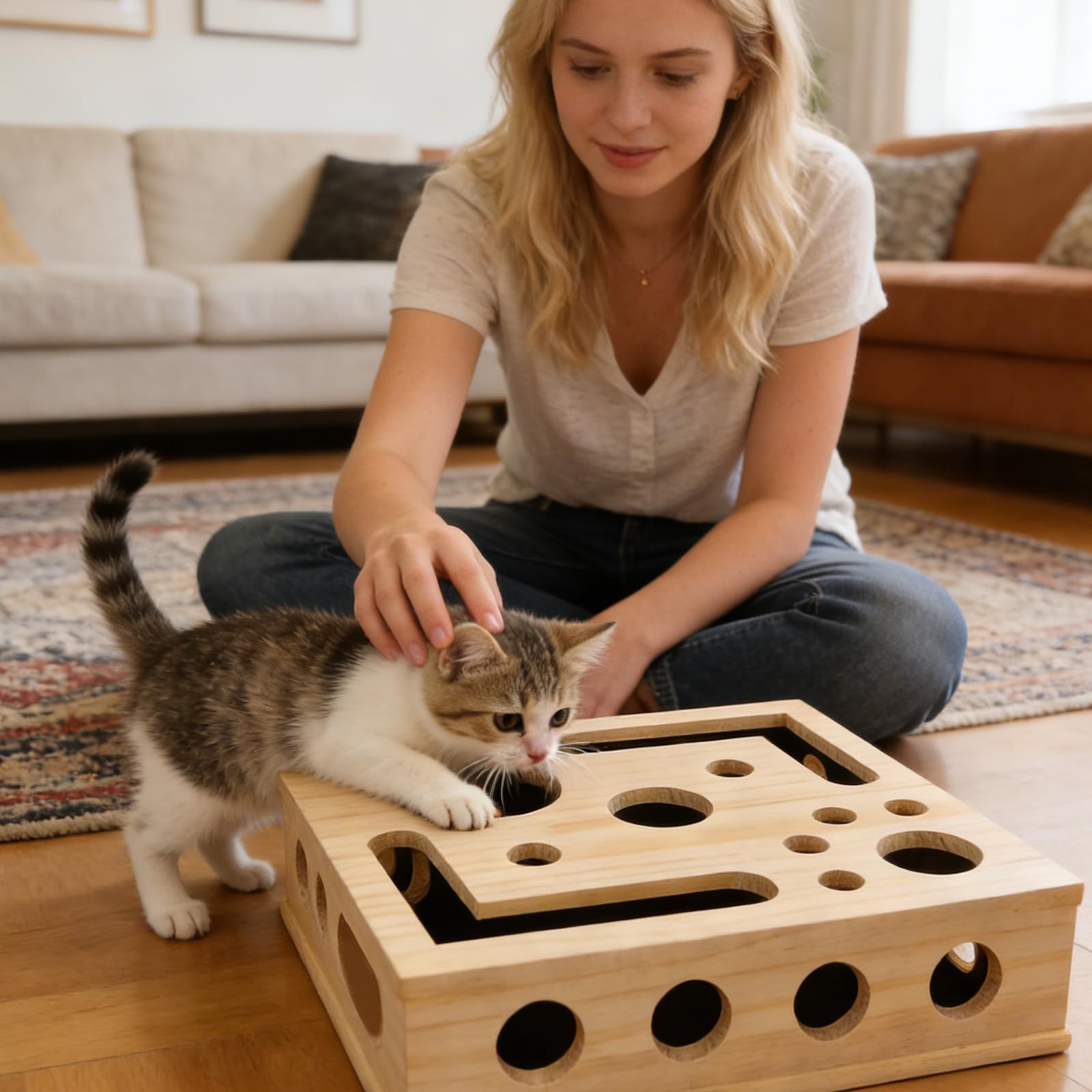 2 en 1 Jouet Interactif pour Chat, Jeu Chat Interactif, Griffoire a Chat pour Griffes Boîte à Ongles pour Chat Contenant du Papier de Verre pour Le Soin des Griffes, Boîte Puzzle à Gratter