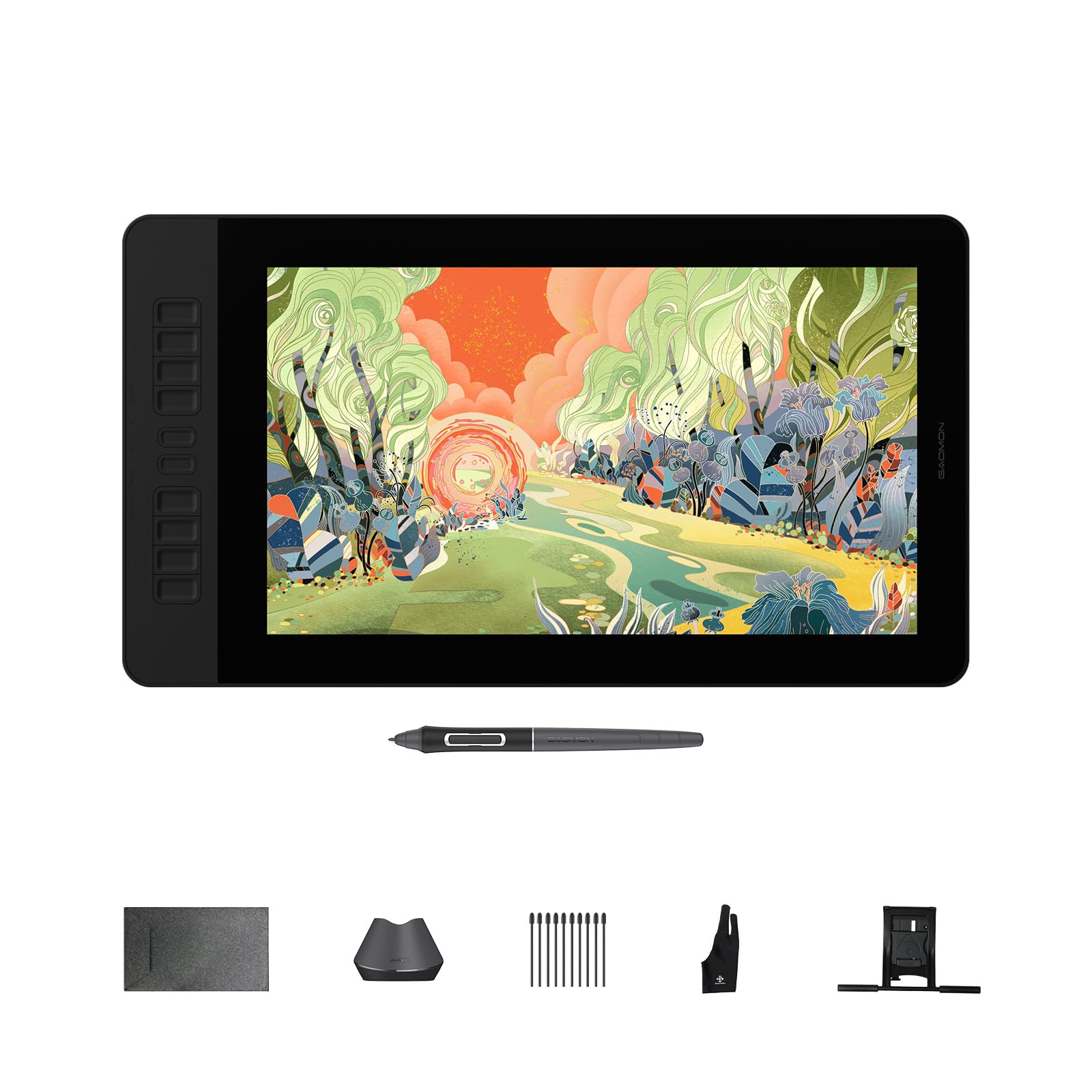GAOMON PD1561 V2 Tavoletta da disegno da 15,6 pollici con schermo, penna 16K, antiriflesso, 10 tasti | Display a penna antiriflesso completamente laminato, ΔE<1,5 99% sRGB, 16K senza batteria G Pen, per Windows/Mac/Android/Linux