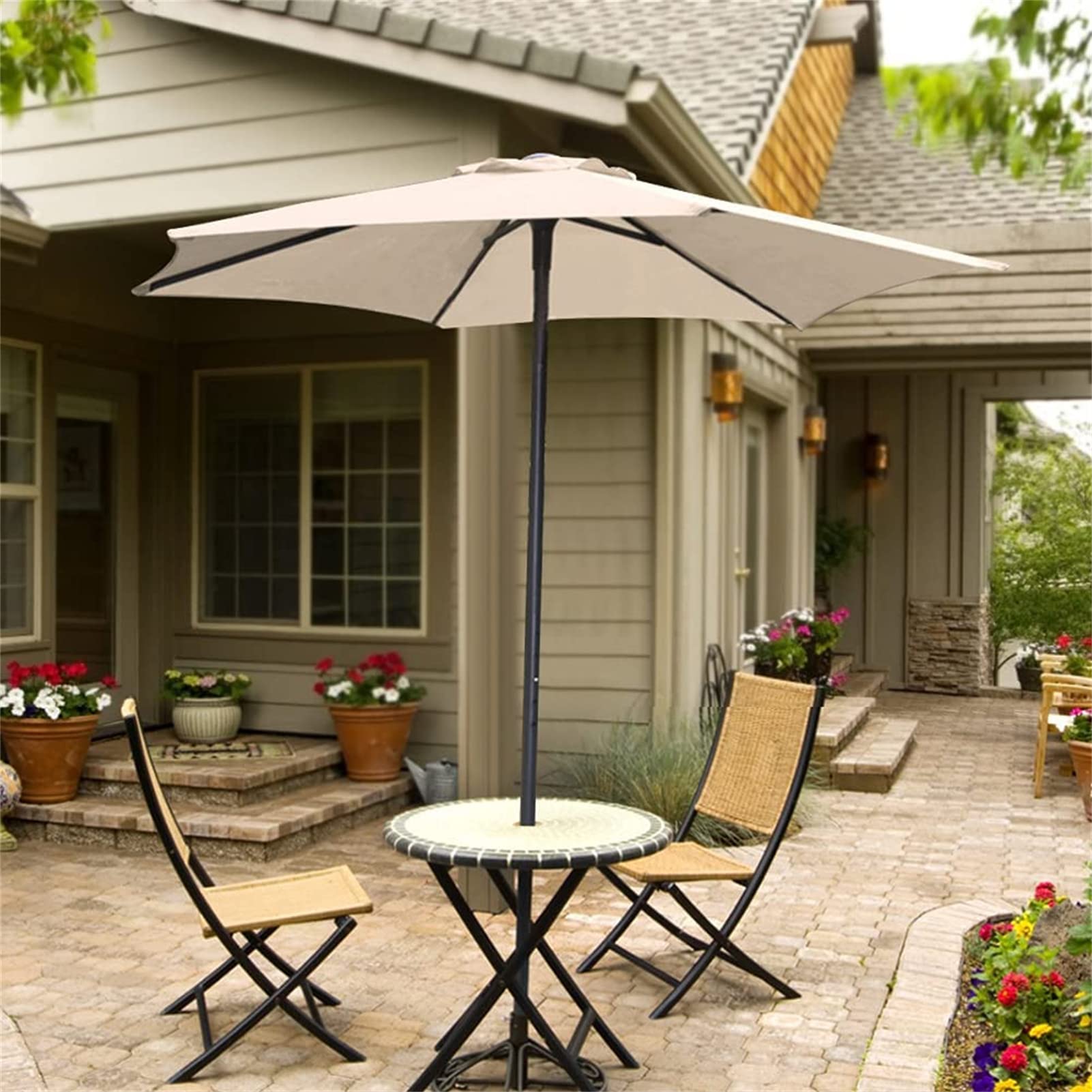 Housse De Rechange pour Parasol - 6 Baleines - 2 M/2,7 M/3 M - Imperméable - Anti-Ultraviolet - Tissu De Rechange (3M / 9.8Ft,Beige)