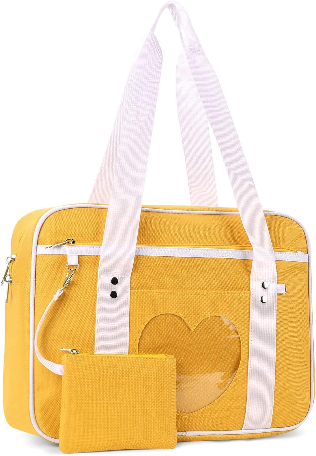 STEAMEDBUN Kawaii Ita Bag Japanese School Bag Cute Tote Bag Large Shoulder Anime Heart Purse, Ginger Yellow, 14.8x4.8x11 inch (LxWxH)