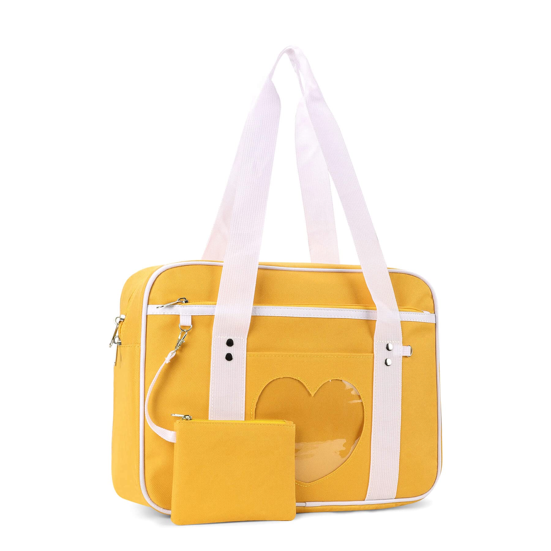 STEAMEDBUN Kawaii Ita Bag Japanese School Bag Cute Tote Bag Large Shoulder Anime Heart Purse, Ginger Yellow, 14.8x4.8x11 inch (LxWxH)