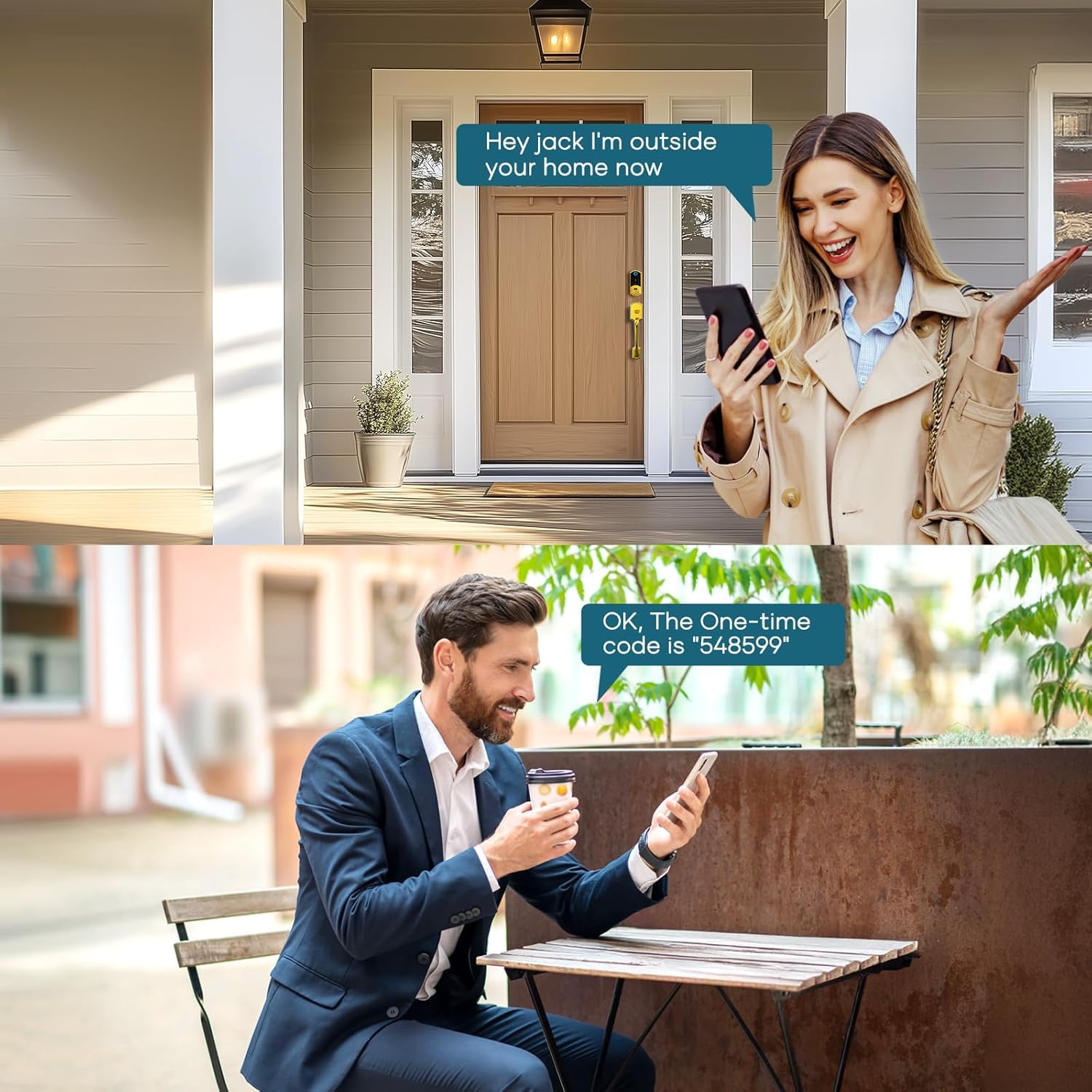 SMONET Cerradura inteligente para puerta delantera con asa, juego de cerradura de puerta de entrada sin llave, cerrojo inteligente de huellas dactilares con aplicación Bluetooth, teclado electrónico