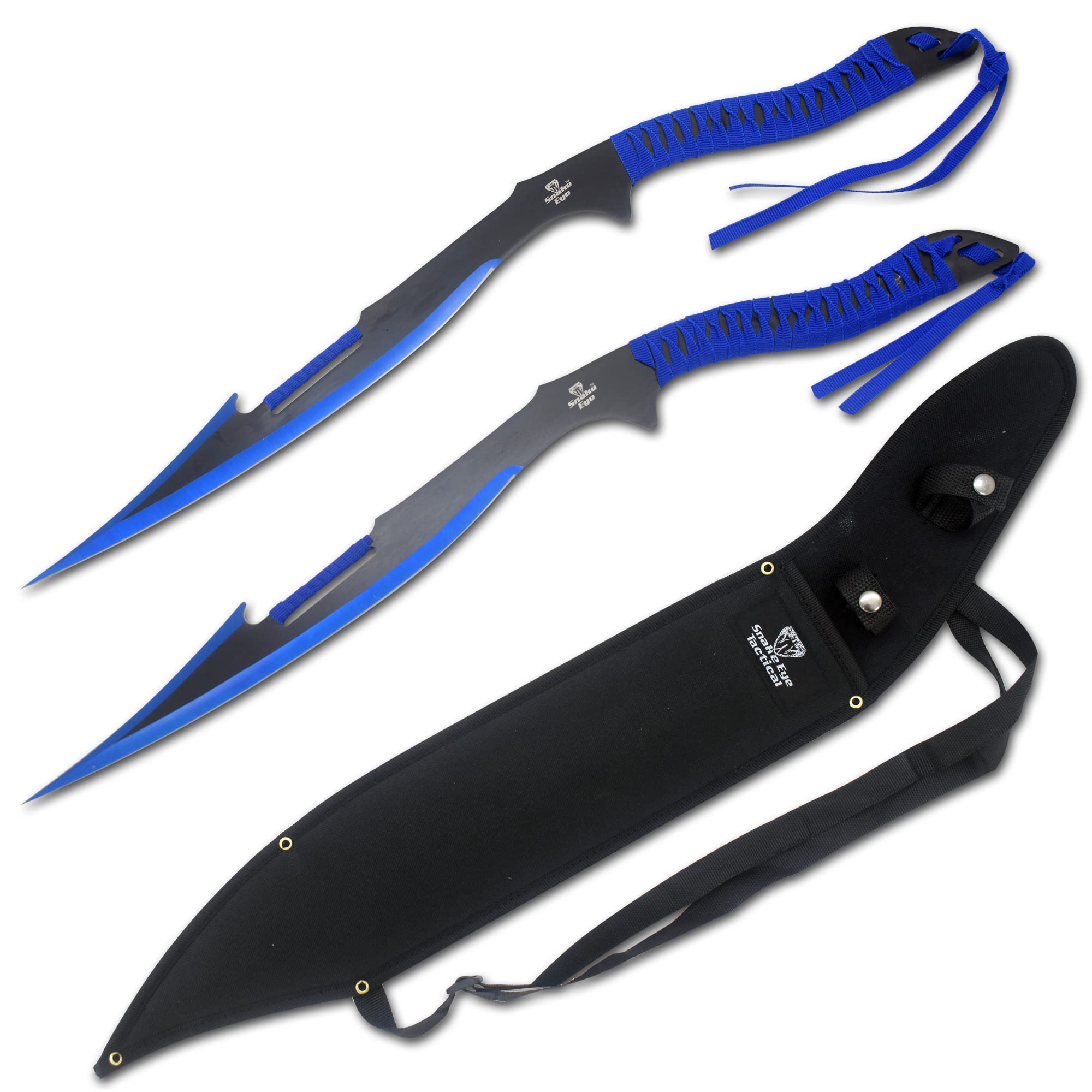Snake Eye Tactical Dual Twin Ninja Sword with Dual Shoulder Sheath Each Blade (Blue)