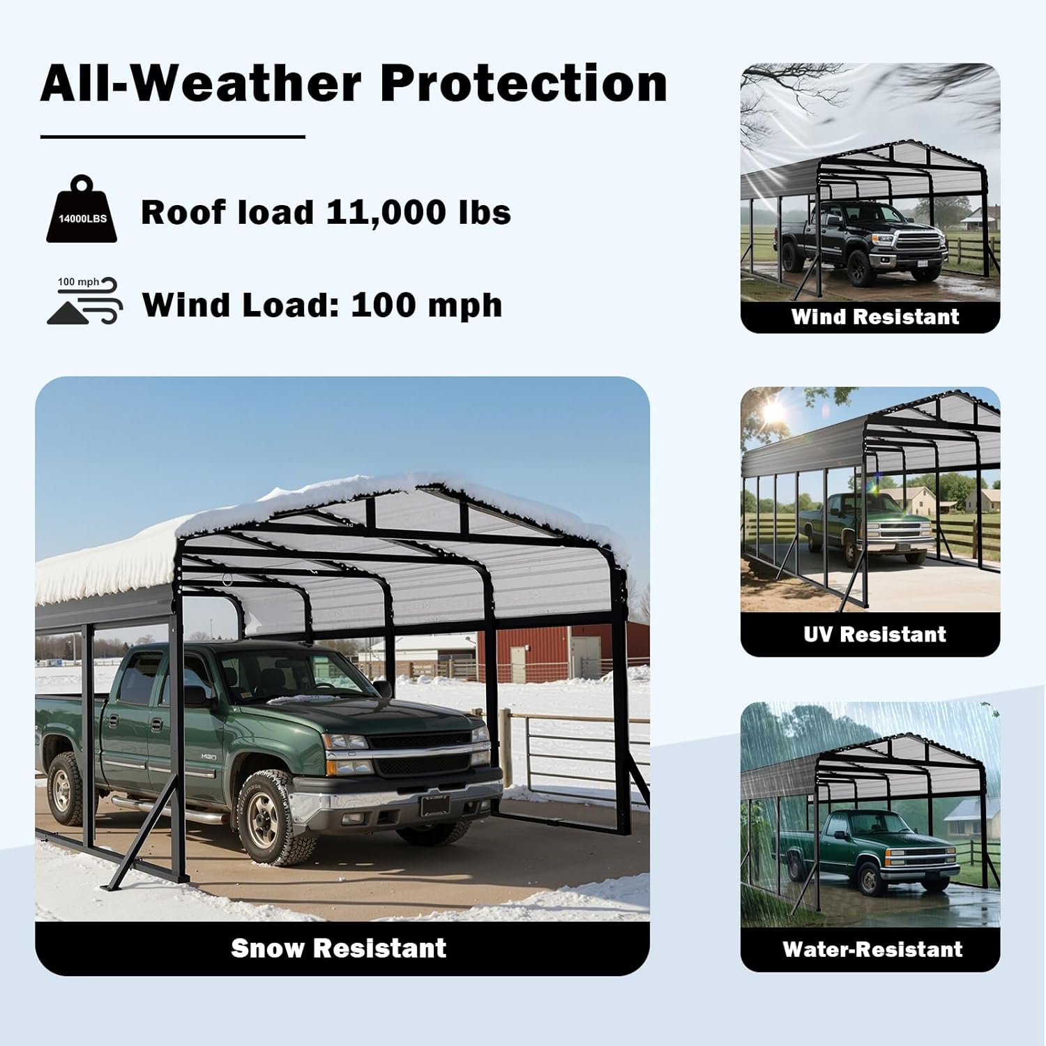 12x25FT Heavy Duty Metal Carport Canopy - Reinforced Galvanized Steel Frame, All-Weather Protection, Easy Assembly Car Port Shelter for Vehicles, Boats & Tractors