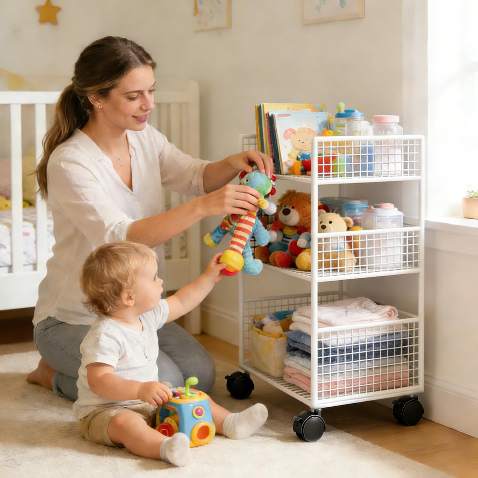 Carrello a 3 Livelli Carrello Multifunzione in Metallo con Ruote | Organizer Portatile con Ruote Per Dormitorio Cucina Ufficio Pulizie Università Lavanderia Hobby Casa Salone