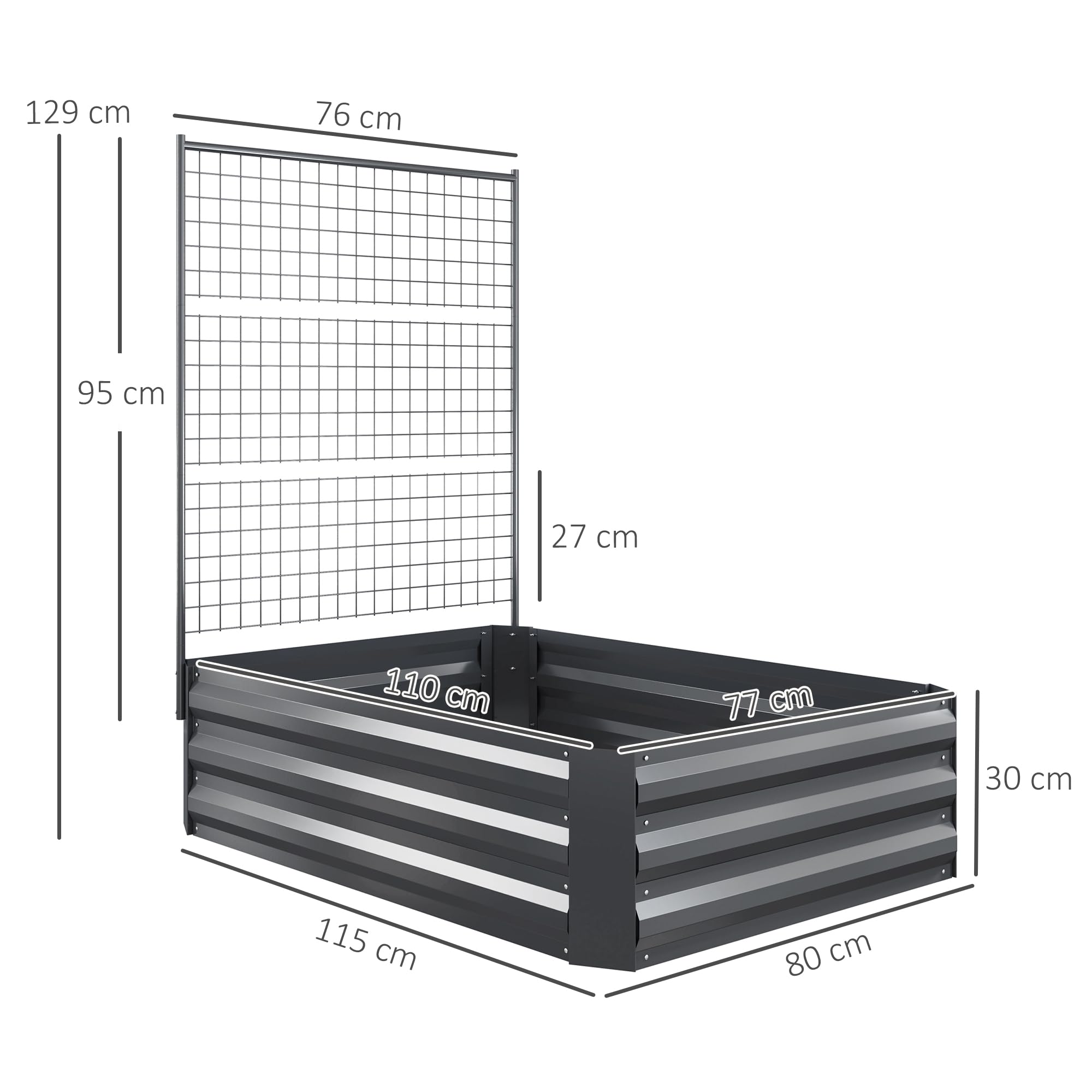 Outsunny Jardinera Exterior Grande de Acero Galvanizado Jardinera de Exterior con Celosía para Plantas Trepadoras y Fondo Abierto para Patio Terraza Balcón 80x115x125 cm Gris Oscuro