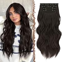 Vista 15 de FESHFEN Extensiones de Cabello con Clip - 4 PIEZAS Extensiones de Cabello Largas Onduladas Gruesas con Mechas con Clip Postizos de Cabeza Completa