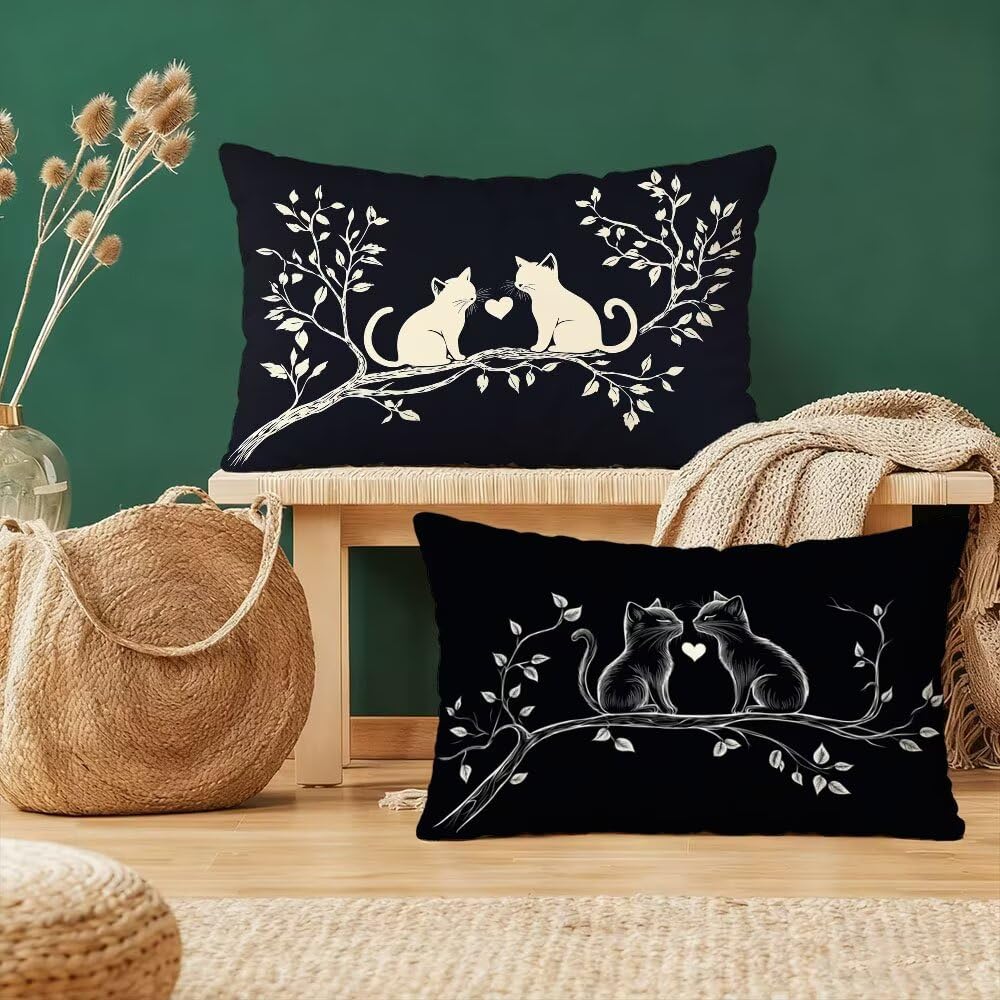 Taie d'oreiller 60x80cm lot de 2 housse de coussin noir et blanc rectangulaire