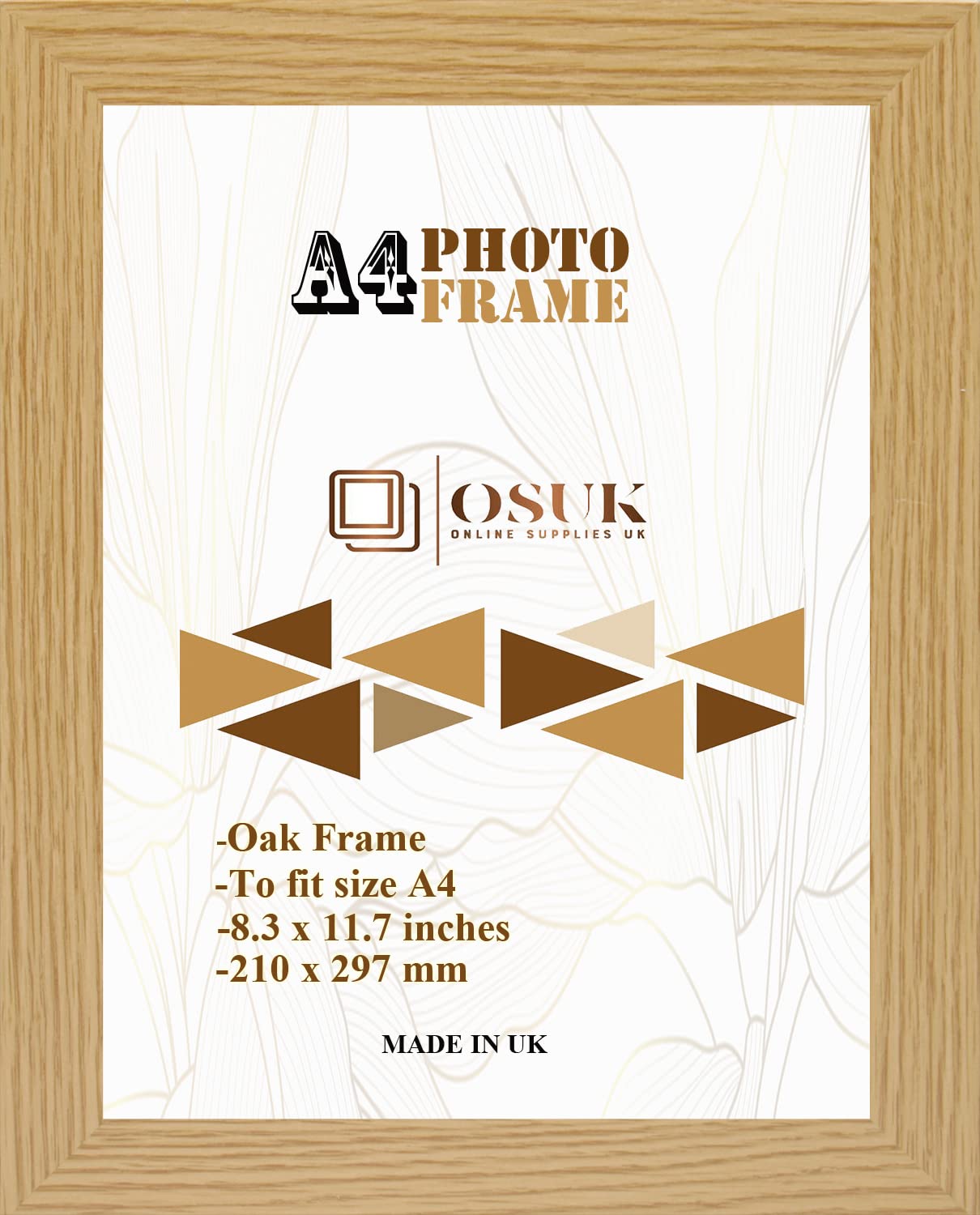 OSUK A4 Frame Oak In Size 21 x 29.7 cm Frame A4 Photo Frame with Clear Perspex Front & Wall Mounting to Hang Portrait or Landscape (Oak)