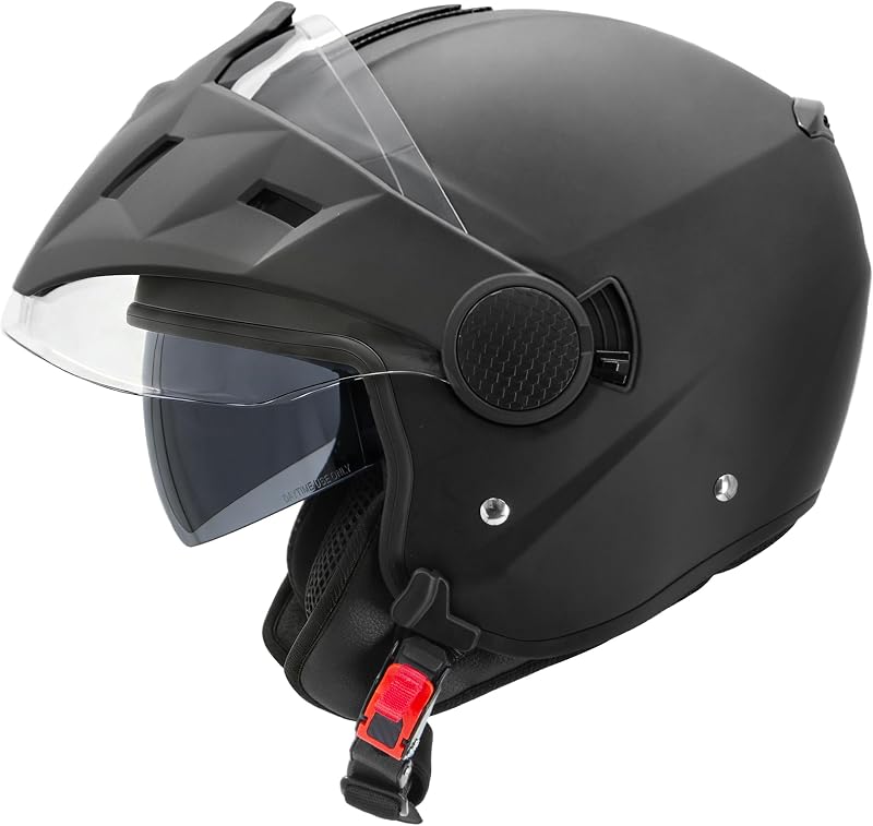 Zorax ZOR-629 Motorbike Open Face DVS Helmet With Removable Peak ECE 2206 Approved - Matt Black XL(61cm)