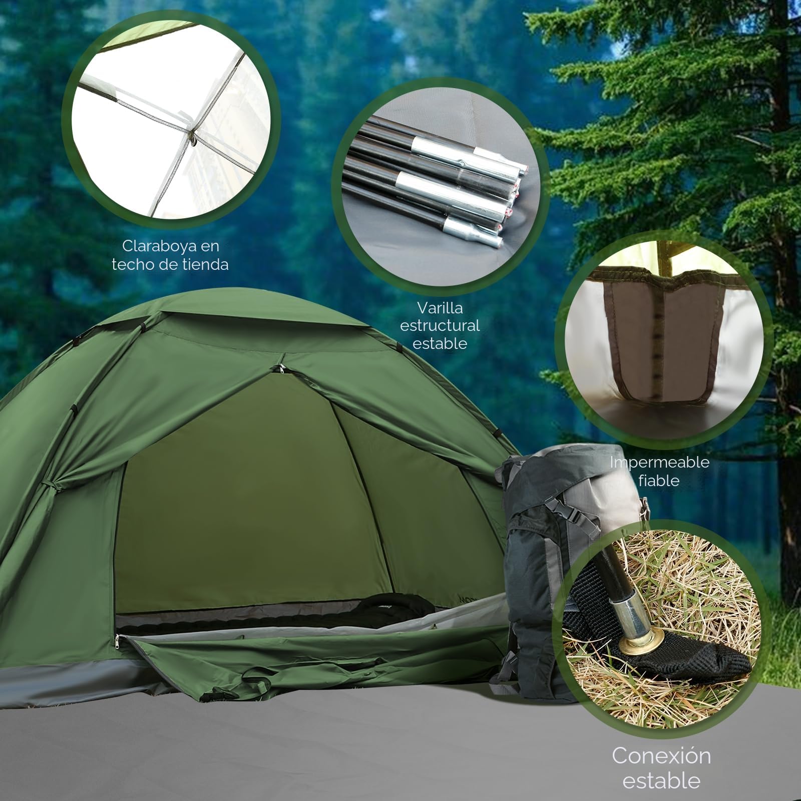 JAICOM Tienda de Campaña para 1-4 Persona, Tiendas iglú Ultraligera e Impermeable, Fácil de Montar Doble Capa Tienda Campaña, para Senderismo, Escalada al Aire Libre, Camping, Playa, Familia